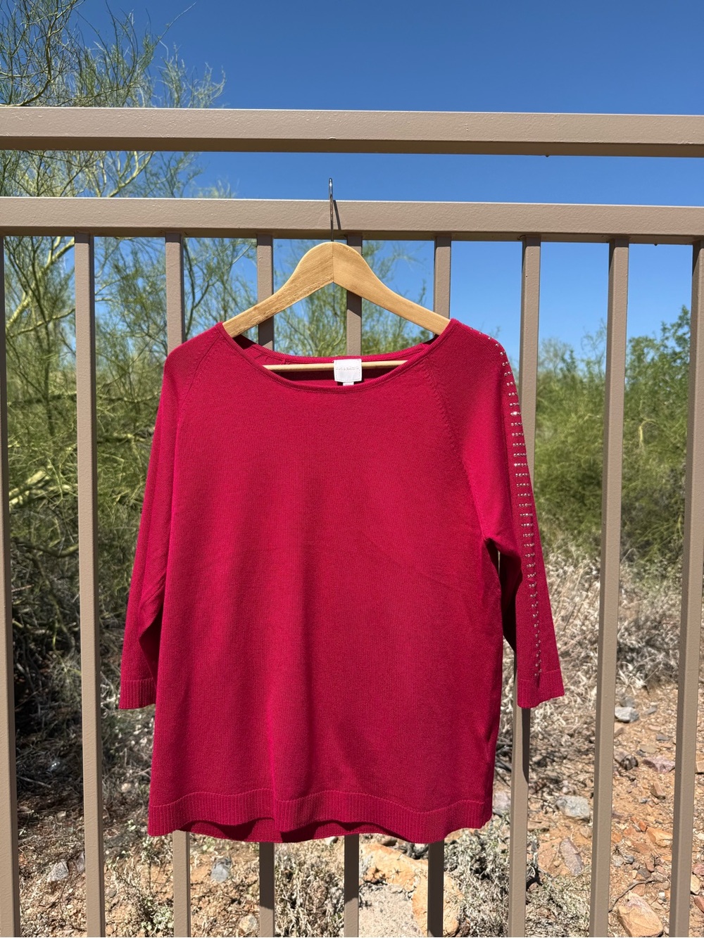 Zac & Rachel NWT Sangria /Gold Crewneck Sweater with Studded Sleeve